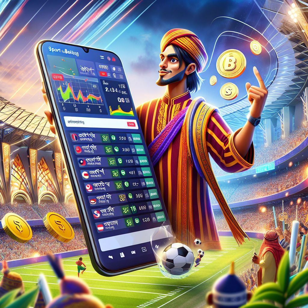 BDT77 bet themed cartoon character holding a betting slip with live odds on a phone